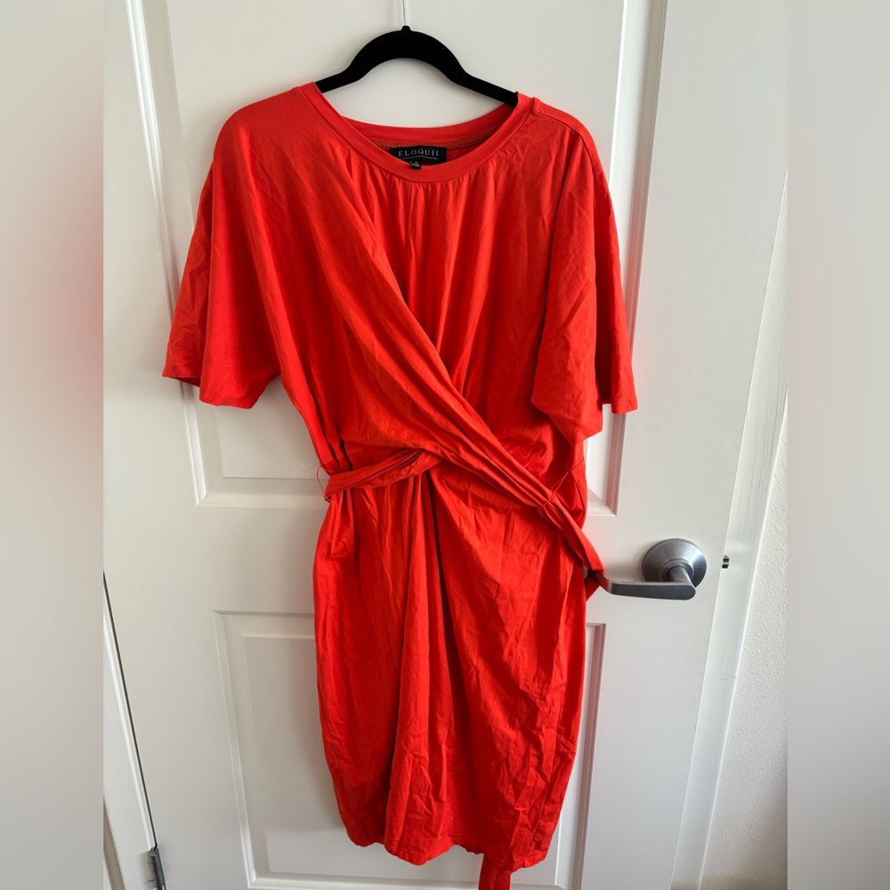 Eloquii Women's Plus Size Cross Front Flutter Sleeve Dress, Wrap Dress, Tie-Back